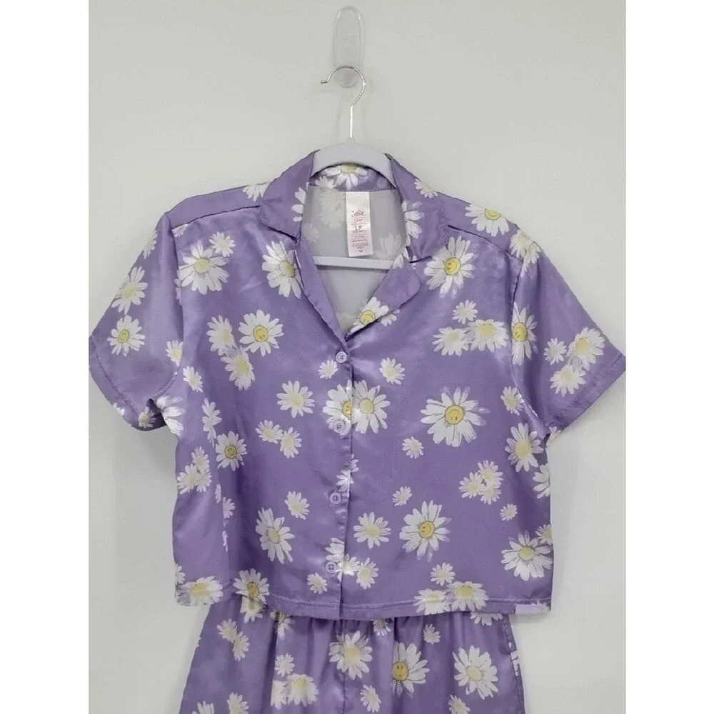 Justice Purple Floral Sleep Top & Shorts Daisy Floral Accents Lp Petite 12/14p